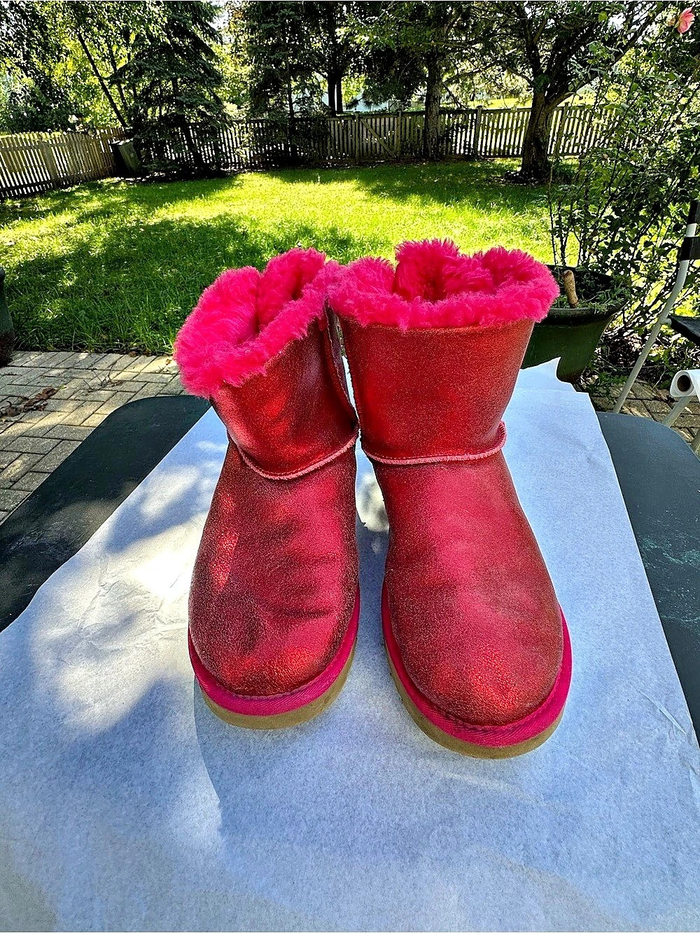 UGG Bailey Bow Metallic Sparkle Boot Pink US 10
